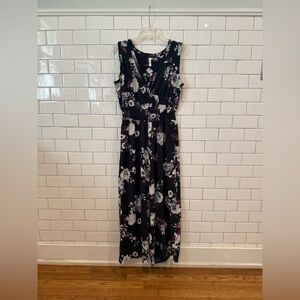 Xhilaration Navy Pantsuit with Pink and Cream Floral Pattern